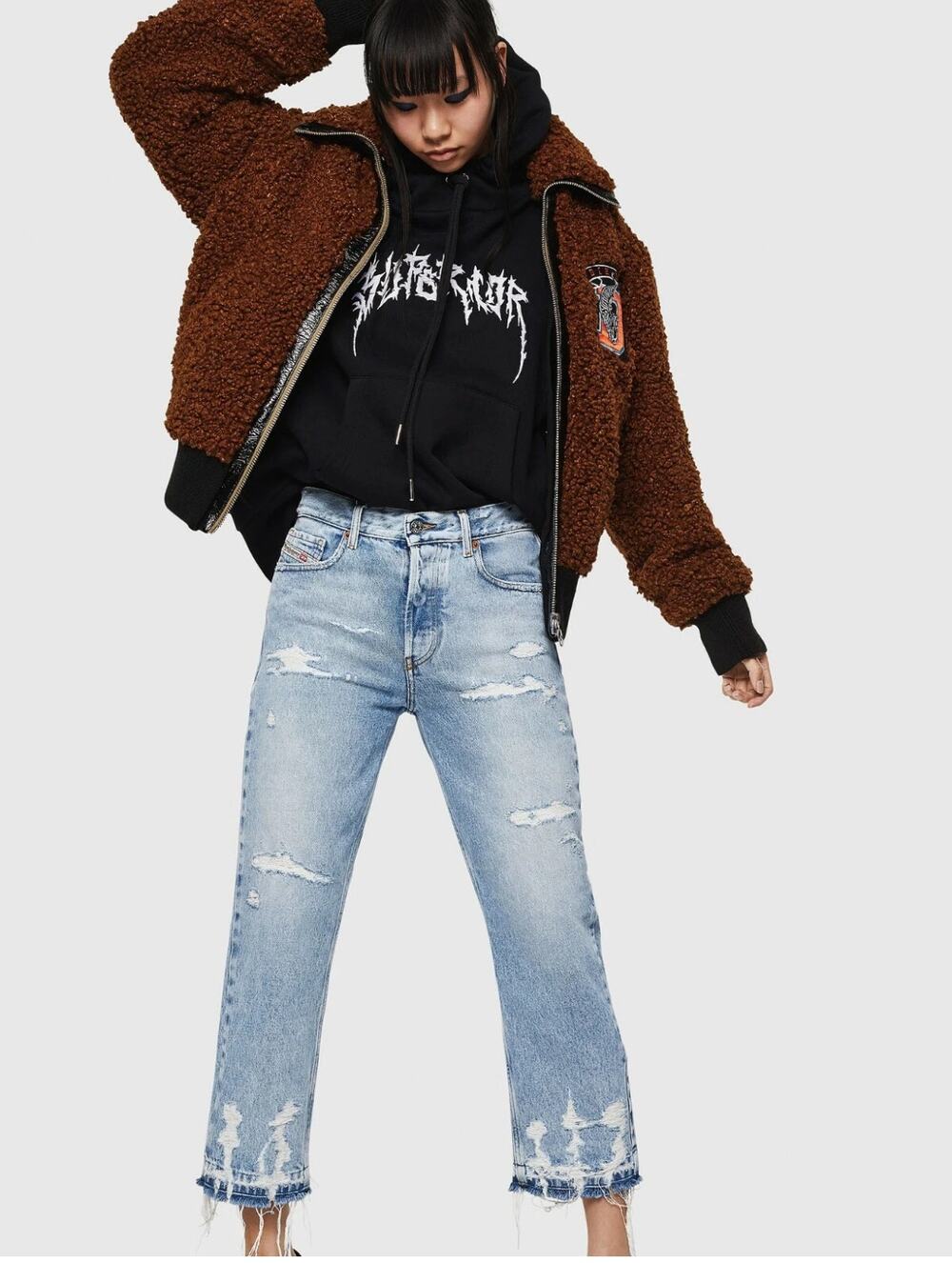 Diesel Aryel Distressed Straight Jeans 26 Light Wash 90s grunge revival Y2K Logo